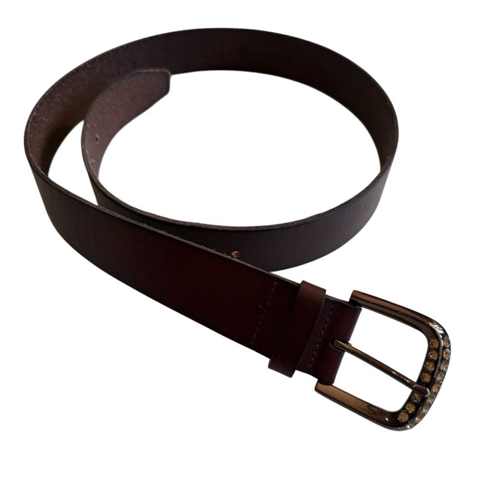 Fossil Brown Leather Belt Rhinestone Buckle Sz M - Picture 6 of 16